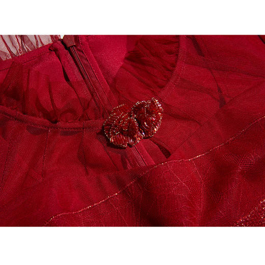 司歌小立领喜气短袖刺绣连衣裙A871214 商品图1