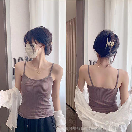 【两件装】新款螺纹吊带背心女无钢圈聚拢带胸垫外穿上衣舒适内衣打底抹胸式 商品图7