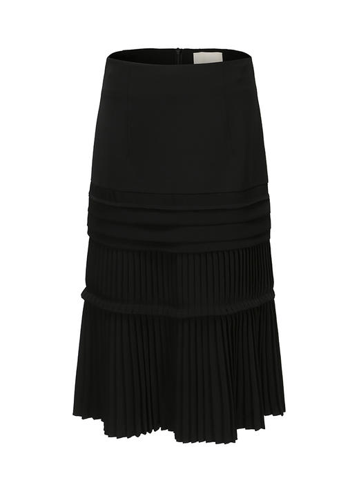 【钢琴黑键】横纵相间压褶设计高腰半裙/2300012 商品图4