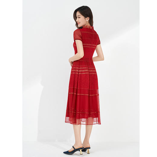 司歌小立领喜气短袖刺绣连衣裙A871214 商品图4