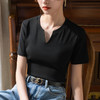 气质v领纯色棉体恤收腰设计感小众上衣SG-DY330378 商品缩略图1