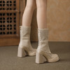 春夏新款，真皮洞洞鞋拼接防水台高跟中筒靴JH-701-3 商品缩略图7