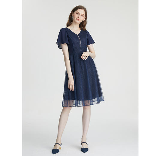 司歌V领荷叶袖修身连衣裙A871080 商品图2