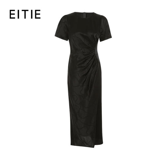 EITIE爱特爱夏季新品纯色百搭洋气褶皱收腰连衣裙7407101 商品图7