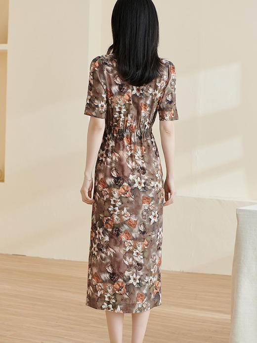 剩S 米思阳2024夏季新款优雅印花连衣裙100%桑蚕丝亲肤舒适中长裙0825 商品图3