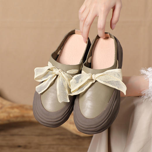 真皮休闲包头拖鞋，春夏季新款文艺森女系厚底女式板鞋后空拖鞋BC-118-8 商品图2