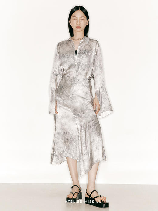 【白树森林】品牌定制印花桑蚕丝不规则斜裁半裙/2300015A 商品图1