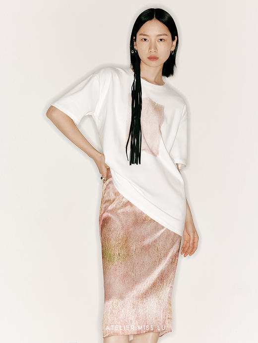 【斑斓】品牌定制印花桑蚕丝直筒半裙/2300014B 商品图1