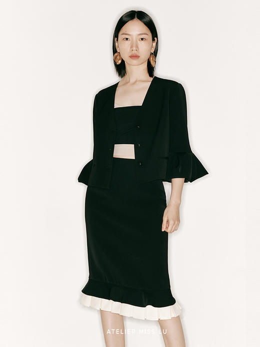 【奶油露馅】下摆百褶拼色高腰直筒半裙/2300011 商品图1