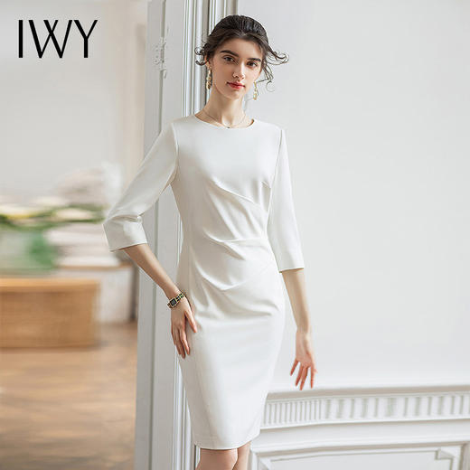IWY/夏季新款白色连衣裙女收腰显瘦小清新通勤上班气质名媛装Q775 商品图3