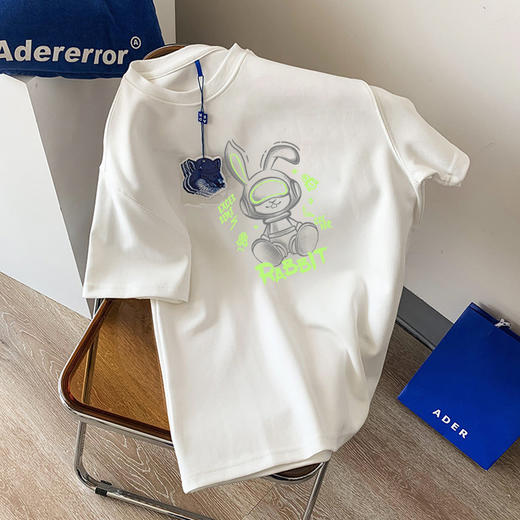 【男女同款，买1赠1】新款小兔子t恤短袖 小众设计感ins 夏季别致上衣服 黑色显瘦宽松半袖 商品图2