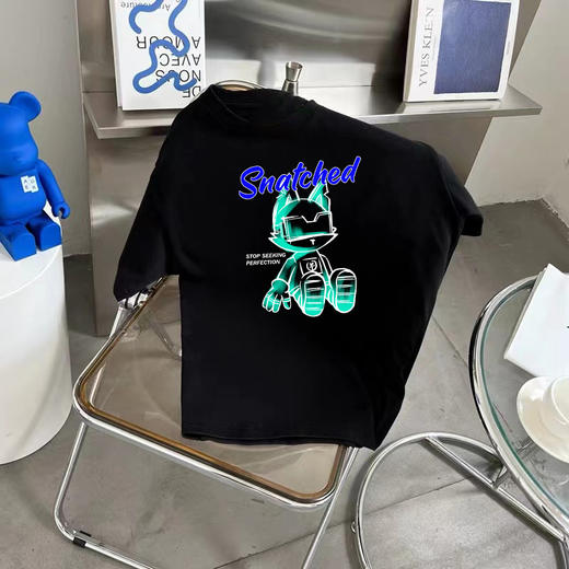 【男女同款，买1赠1】新款小兔子t恤短袖 小众设计感ins 夏季别致上衣服 黑色显瘦宽松半袖 商品图0