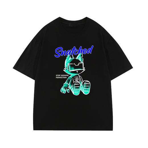 【男女同款，买1赠1】新款小兔子t恤短袖 小众设计感ins 夏季别致上衣服 黑色显瘦宽松半袖 商品图4