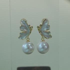 【4月10号左右发货】甄珠贝 蝴蝶耳环 爱迪生10-11mm 正圆无暇强光 纯银配件