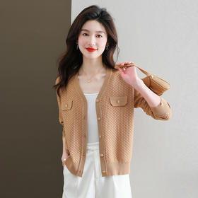 V领短款针织开衫，薄款洋气外搭漂亮小衫CC-13-3041