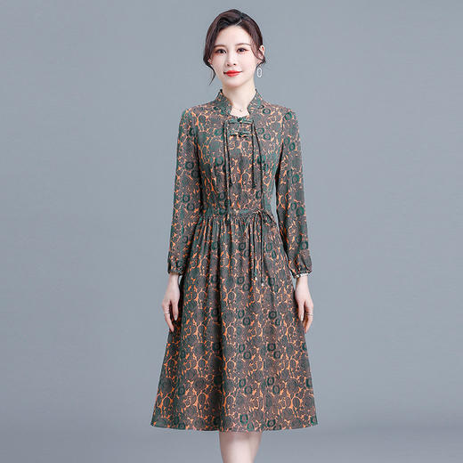 复古立领印花裙，时尚气质中长款A字裙QYM-BAWA20 -Y 商品图0
