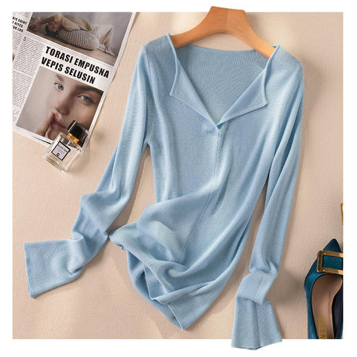 刚需款丨（含4.5%羊绒）设计感时髦翻叶领云朵绒打底毛衣 商品图0