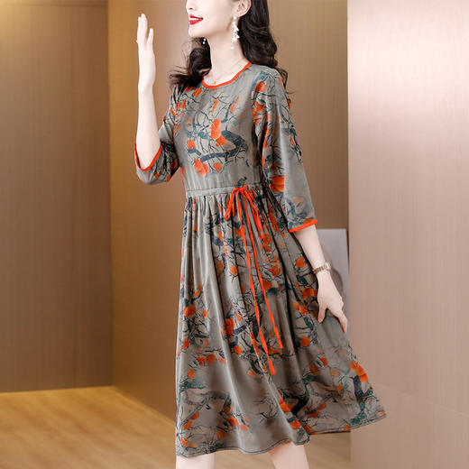 碎花法式洋气妈妈装收腰系带大码过膝裙AHM-dmss1826 商品图2