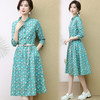 印花棉碎花知性优雅减龄修身连衣裙配腰带 商品缩略图0