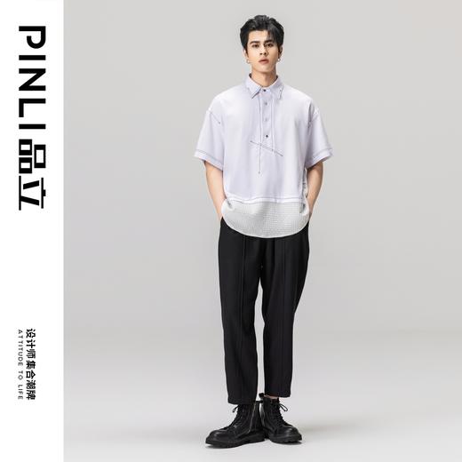 PINLI品立夏季新款男士拼接POLO衫休闲短袖潮上衣B232112005 商品图1