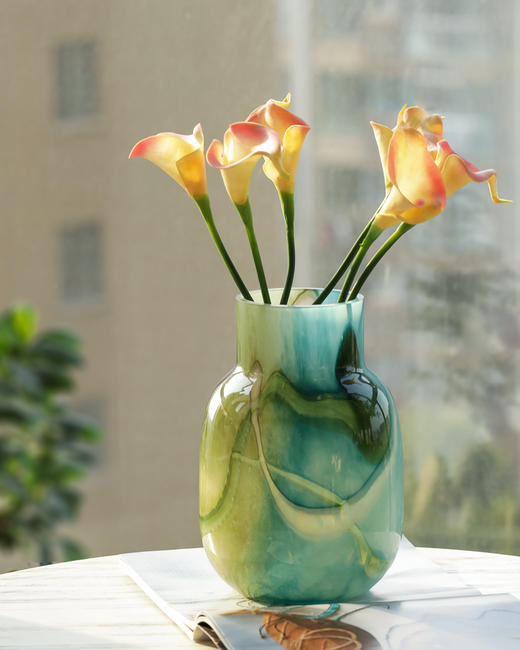 中古风渐变拼色玻璃花瓶摆件客厅餐桌水培复古花瓶简约轻奢装饰品 商品图5