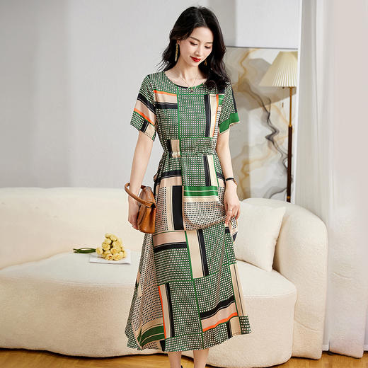 夏季修腰显瘦，气质优雅印花连衣裙HR-MYIY9909-1 商品图5