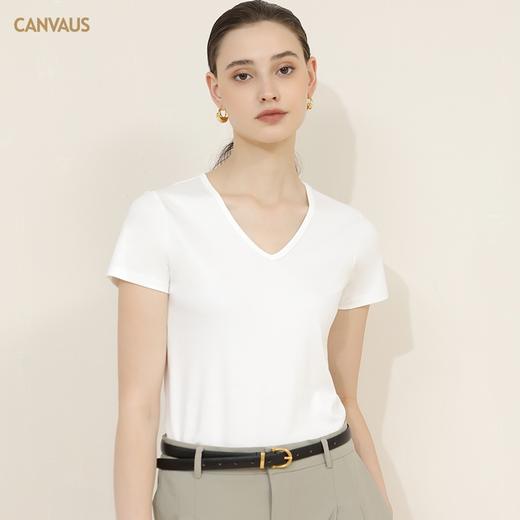 【100%棉】CANVAUS 2023新款女士V领双面棉短袖T恤（黑白2色可选） 商品图2