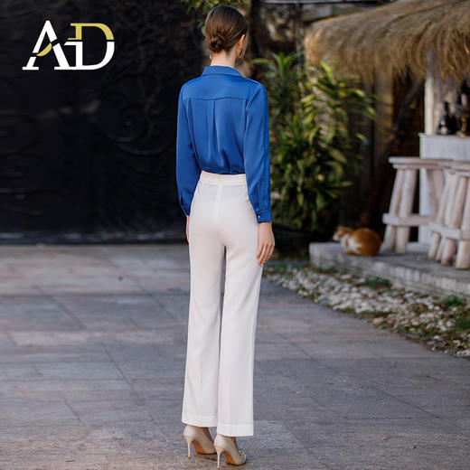 春季宝蓝色衬衫女高级感缎面长袖衬衣名媛气质两件套包臀鱼尾裙 商品图9