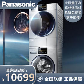 松下(Panasonic)洗烘套装 10kg滚筒洗衣机变频+9kg热泵烘干机干衣机 家用大容量免晾晒 白月光银色款 NH-EH900S
