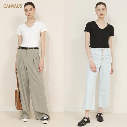 【100%棉】CANVAUS 2023新款女士V领双面棉短袖T恤（黑白2色可选） 商品图3