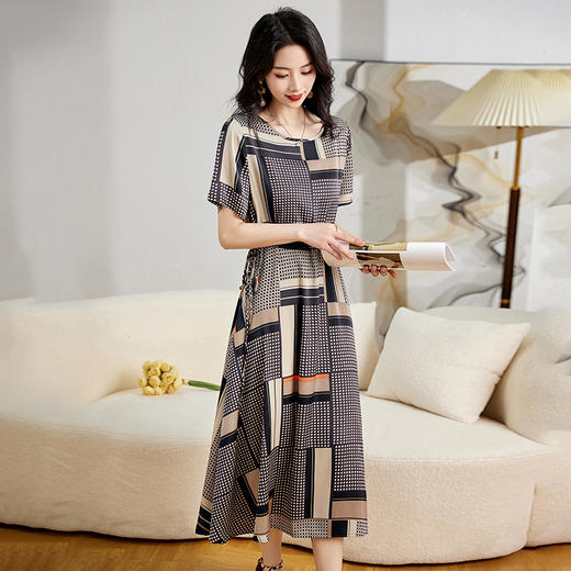 夏季修腰显瘦，气质优雅印花连衣裙HR-MYIY9909-1 商品图8