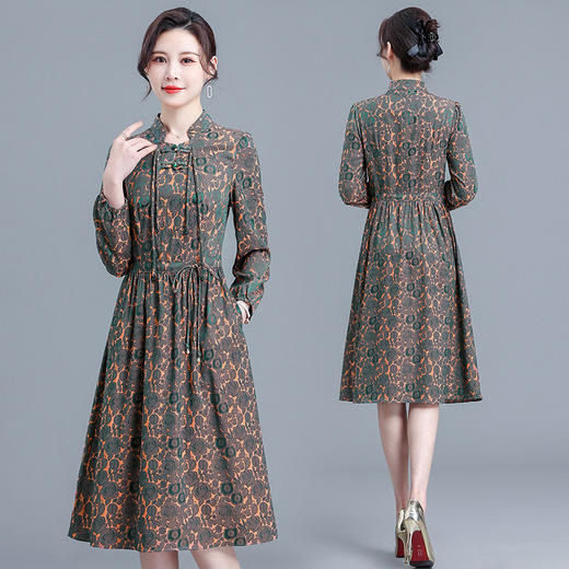 复古立领印花裙，时尚气质中长款A字裙QYM-BAWA20 -Y 商品图2