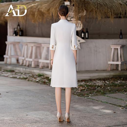 白色双排扣连衣裙女2023春夏七分袖不规则中长裙职业装a字裙子 商品图4