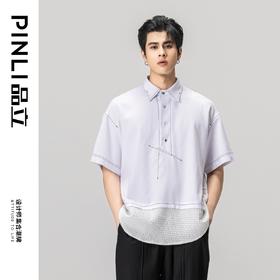 PINLI品立夏季新款男士拼接POLO衫休闲短袖潮上衣B232112005