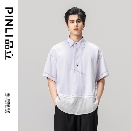 PINLI品立夏季新款男士拼接POLO衫休闲短袖潮上衣B232112005 商品图0