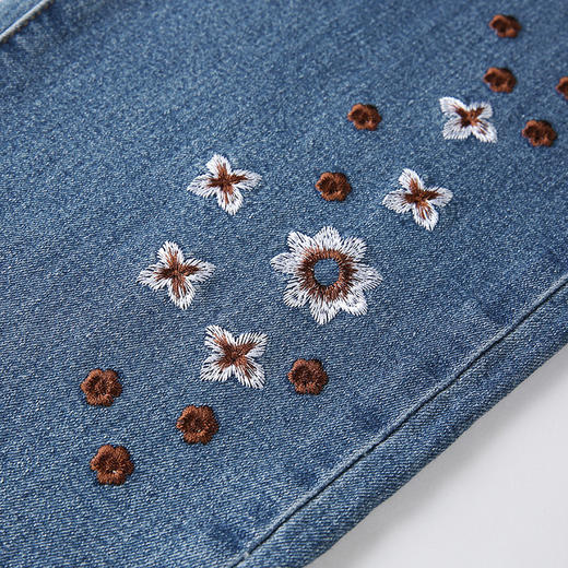 复古刺绣松紧腰宽松牛仔裤，新款直筒哈伦长裤子GYM-PT7485 商品图3