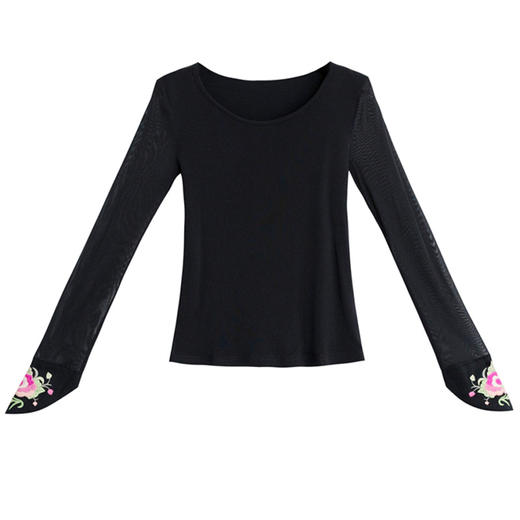 新款民族风打底衫，圆领修身刺绣显瘦T恤上衣SJ-6856 商品图4