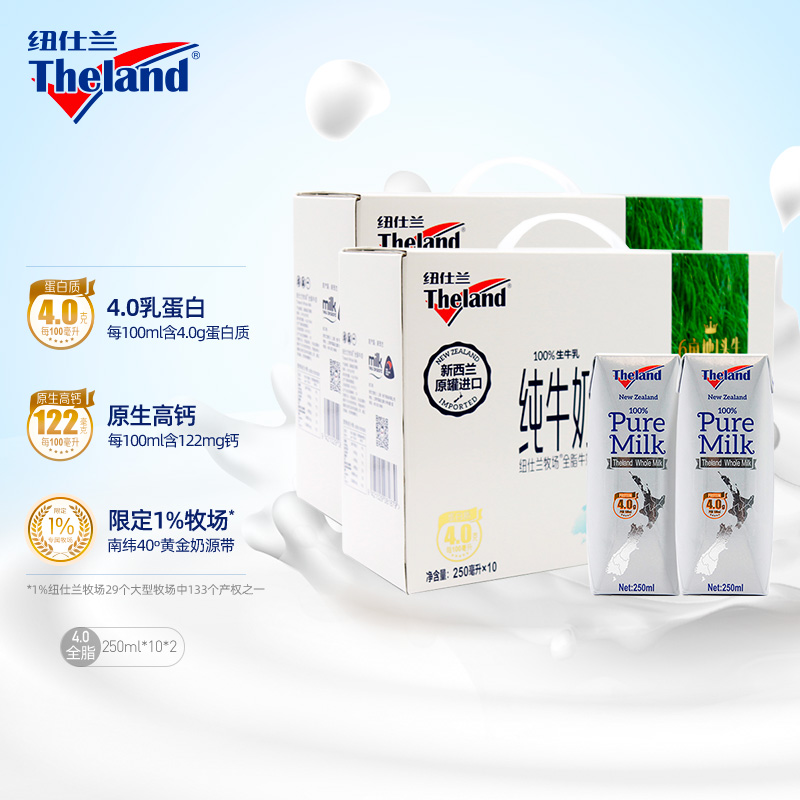 【超值】特惠Theland纽仕兰4.0g全脂+低脂草饲纯牛奶礼盒装