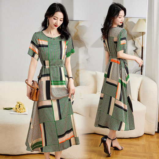 夏季修腰显瘦，气质优雅印花连衣裙HR-MYIY9909-1 商品图0