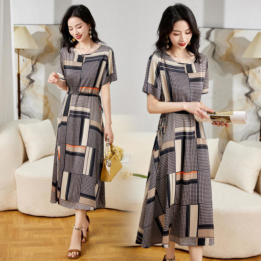 夏季修腰显瘦，气质优雅印花连衣裙HR-MYIY9909-1 商品图3