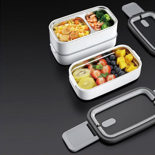 可微波单/双层不锈钢饭盒 白色 商品图0