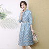 印花棉碎花知性优雅减龄修身连衣裙配腰带 商品缩略图4