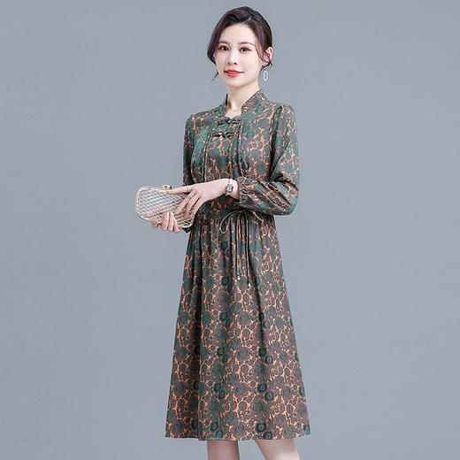 复古立领印花裙，时尚气质中长款A字裙QYM-BAWA20 -Y 商品图1