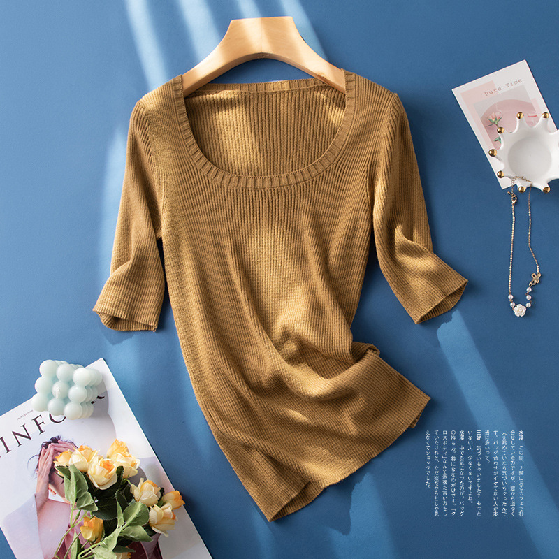 刚需款丨（含羊毛）显瘦 大U领 半袖针织衫