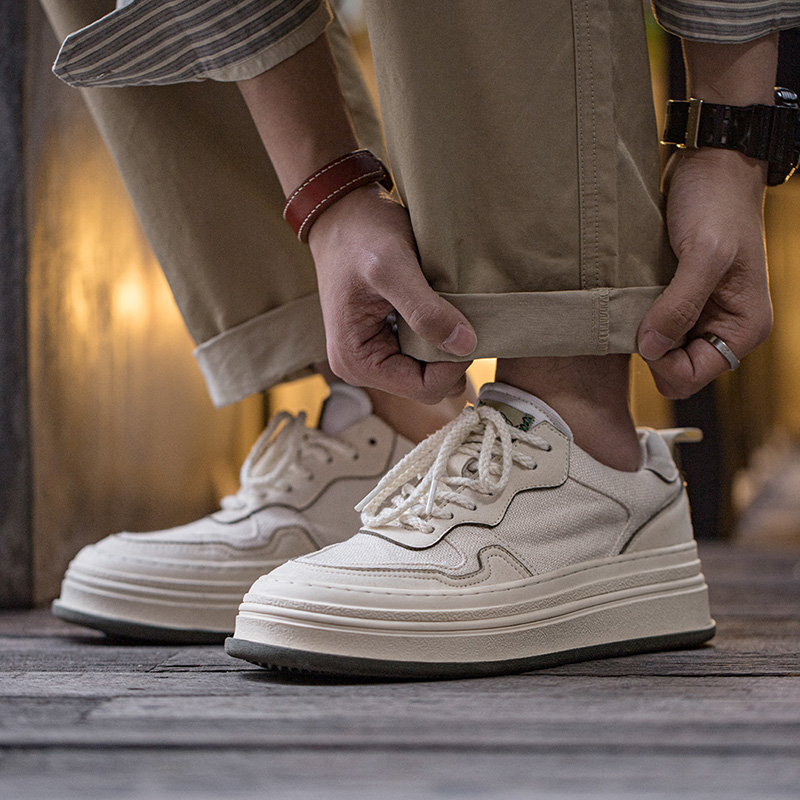男鞋2025春季新款休闲鞋厚底增高运动鞋复古日系低帮小白鞋板鞋