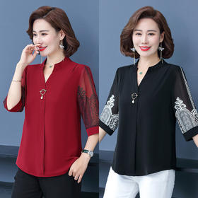 大码中老年打底衫，宽松上衣妈妈装中袖雪纺衫TYWF-A355