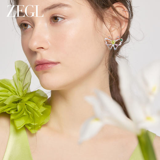 ZEGL设计师春日绽放系列彩色蝴蝶耳环女小众设计感耳钉银针耳饰品 商品图1
