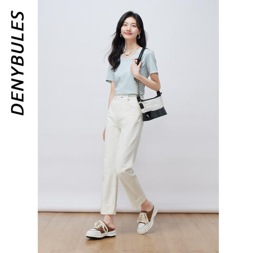 DENYBULES高腰修身直筒蛋卷裤---菜菜美食日记 商品图0