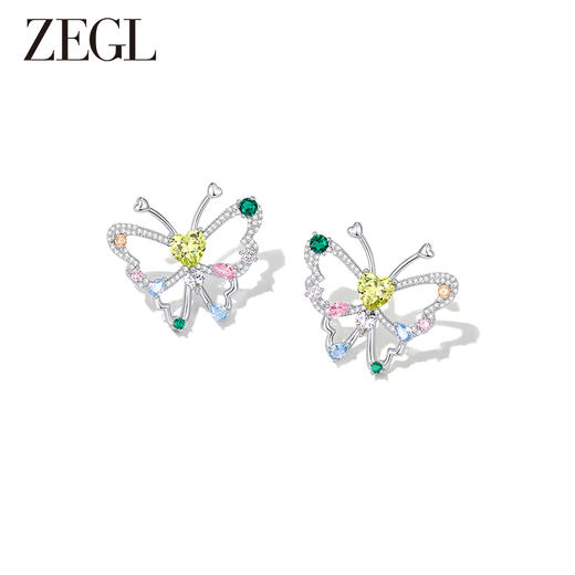 ZEGL设计师春日绽放系列彩色蝴蝶耳环女小众设计感耳钉银针耳饰品 商品图4