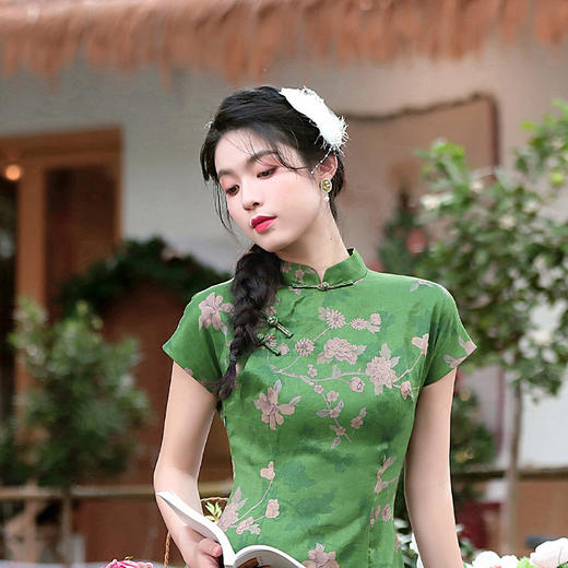 OYCP-230016女装复古旗袍2023年新款女装中国风苎麻印花连衣裙 商品图3